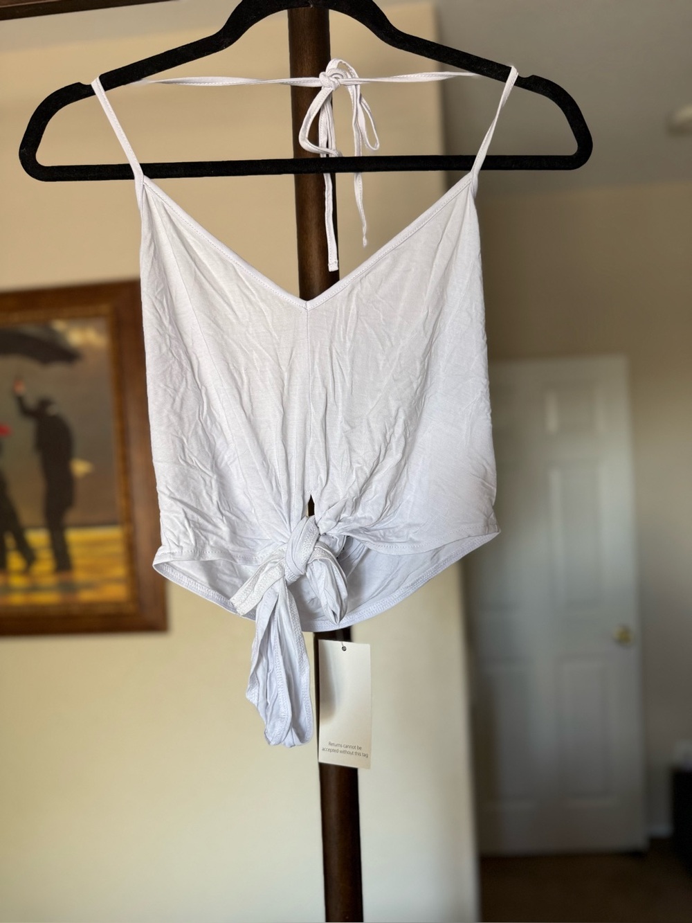 Tobi White Tie-Front Halter Crop Top